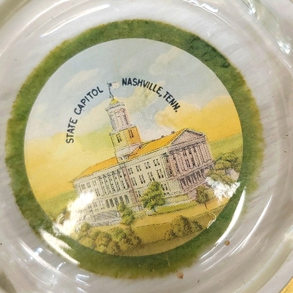 Vintage Tennessee Nashville State Capital Gold Tone Crystal Ashtray Felt Bottom - Picture 4 of 12